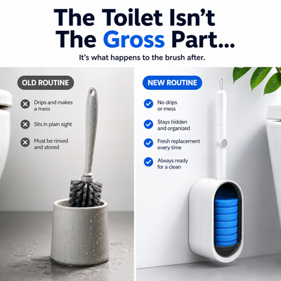Disposable Toilet Brush Kit (No-Touch, with Refill Heads & Holder)
