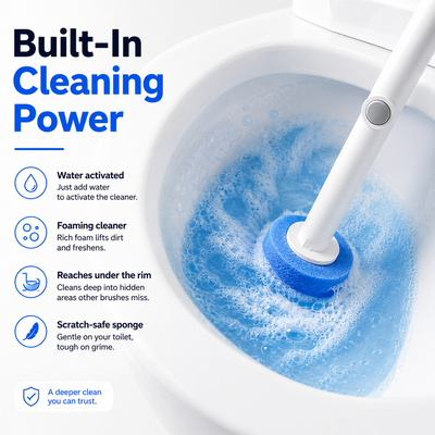 Disposable Toilet Brush Kit (No-Touch, with Refill Heads & Holder)
