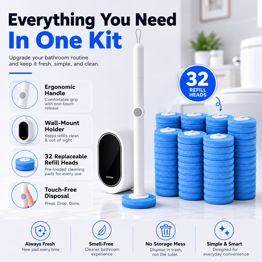 Disposable Toilet Brush Kit (No-Touch, with Refill Heads & Holder)